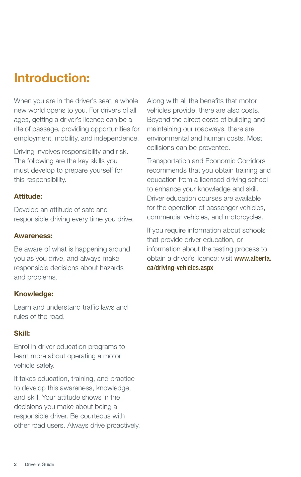 Page 2 of the Alberta Driver’s Guide: Introduction.