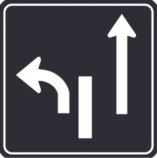 Left lane turn left, right lane straight