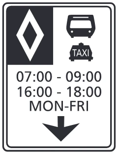 Reserved lane sign (hours and days)