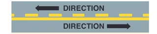 Pavement marking: solid yellow line with broken yellow line