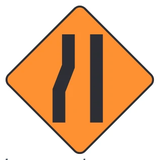 Lane ends or narrows (construction) sign from the Driver’s Guide