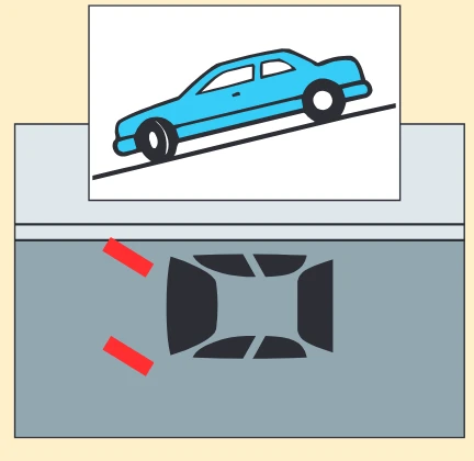 Parked facing downhill with a curb