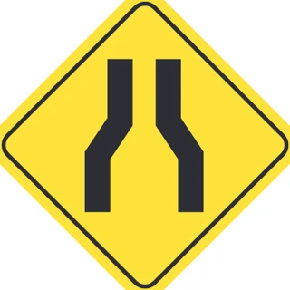 Road narrows both sides