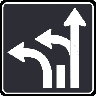 Left lane turn left, right lane straight or turn left