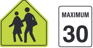 School zone (school sign with maximum speed) sign from the Driver’s Guide